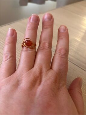 Handmade Copper-Plated Wire-Wrap Ring with Faceted Carnelian | Size 7